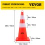 Conos de seguridad VEVOR Conos de tráfico 12 x 28'' Collares reflectantes naranjas Conos de carretera