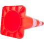 Conos de tráfico VEVOR de color naranja brillante con rayas reflectantes, vistos desde la base.