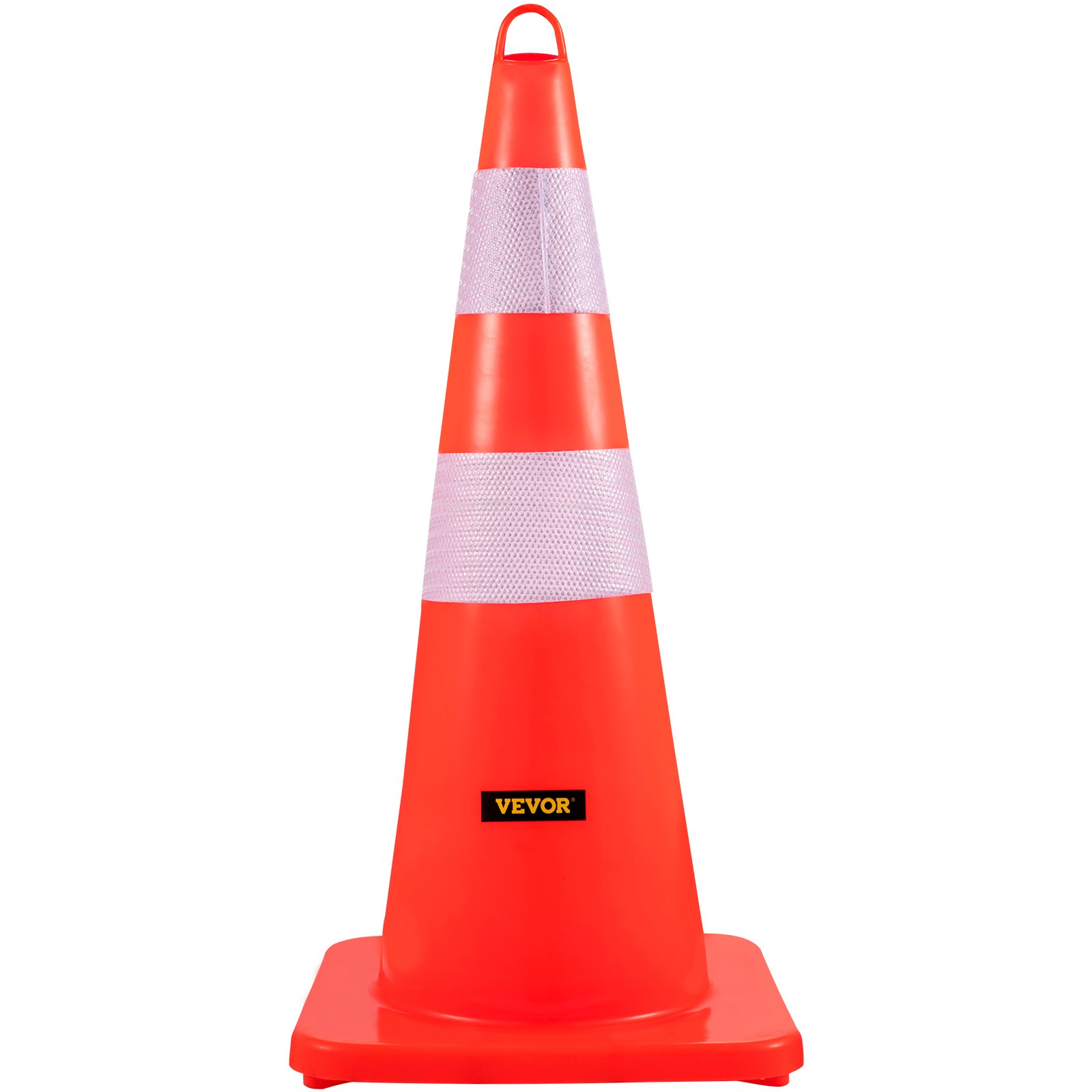 Conos de tráfico VEVOR, de color naranja con bandas reflectantes y etiqueta de base negra.