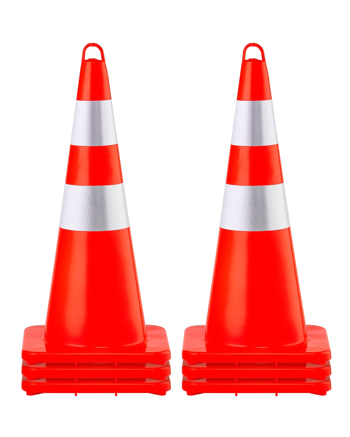 Conos de seguridad VEVOR, 6 conos de tráfico de 28", conos de construcción de PVC naranja, 2 collares reflectantes, con base lastrada y anillo de mano, utilizados para el control del tráfico, entradas de vehículos y estacionamiento.