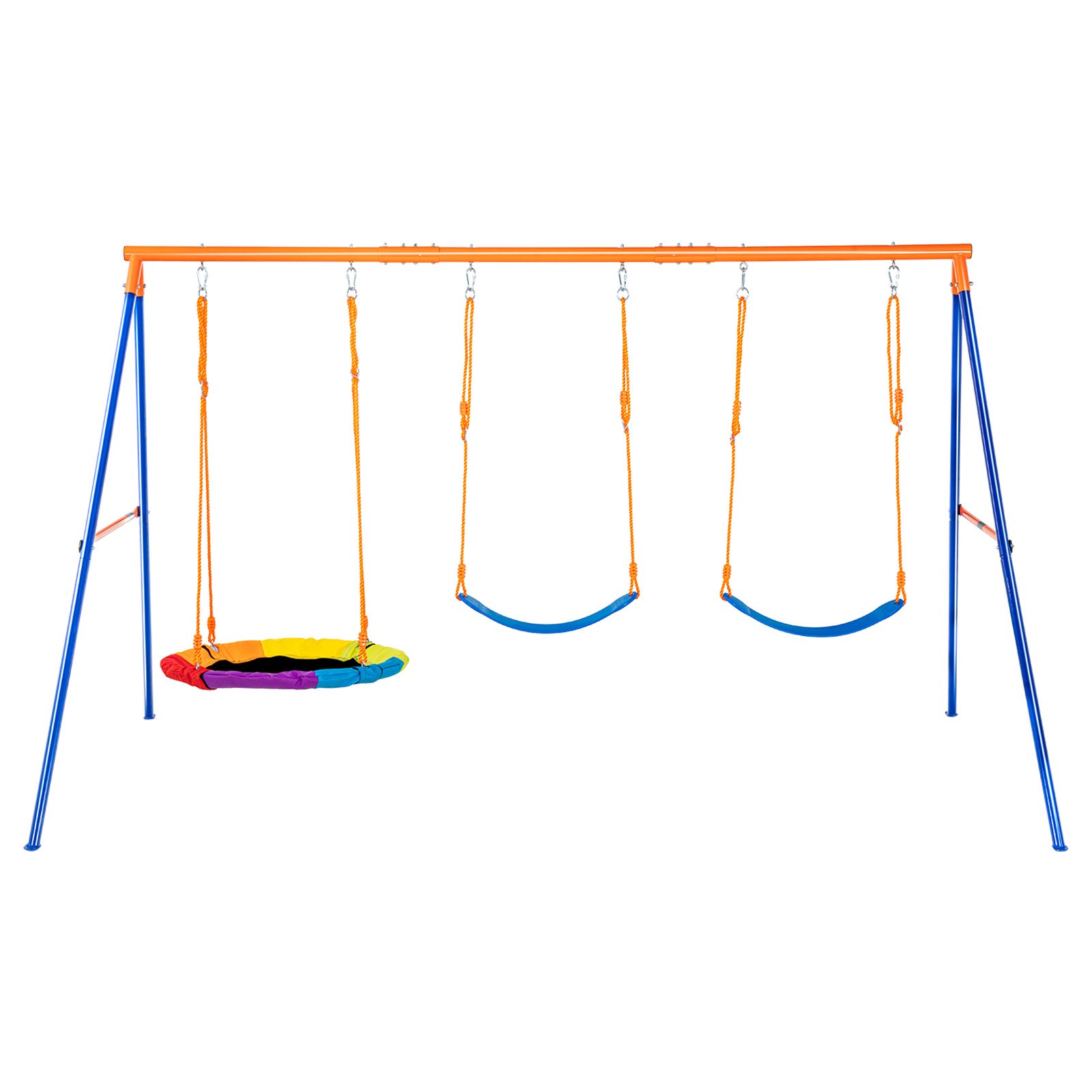 Columpios VEVOR para jardín, capacidad de carga de 272 kg, con 1 asiento tipo platillo, 2 asientos de cinturón, soporte de metal resistente en forma de A y cuerda ajustable, columpio para exteriores para niños