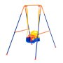 Columpio para parque infantil con estructura de color naranja, azul y amarillo, con asiento de seguridad. Columpios VEVOR.