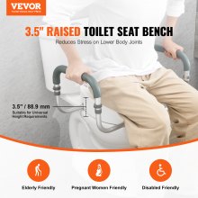 VEVOR Asiento elevado para inodoro, 3.5 pulgadas de altura elevada, capacidad de peso de 300 libras, para inodoro redondo estándar, pasamanos de aluminio, con acolchado de reposabrazos de EVA, para ancianos, discapacitados, pacientes, embarazadas, médicos