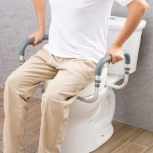 VEVOR Asiento elevado para inodoro, 3.5 pulgadas de altura elevada, capacidad de peso de 300 libras, para inodoro redondo estándar, pasamanos de aluminio, con acolchado de reposabrazos de EVA, para ancianos, discapacitados, pacientes, embarazadas, médicos