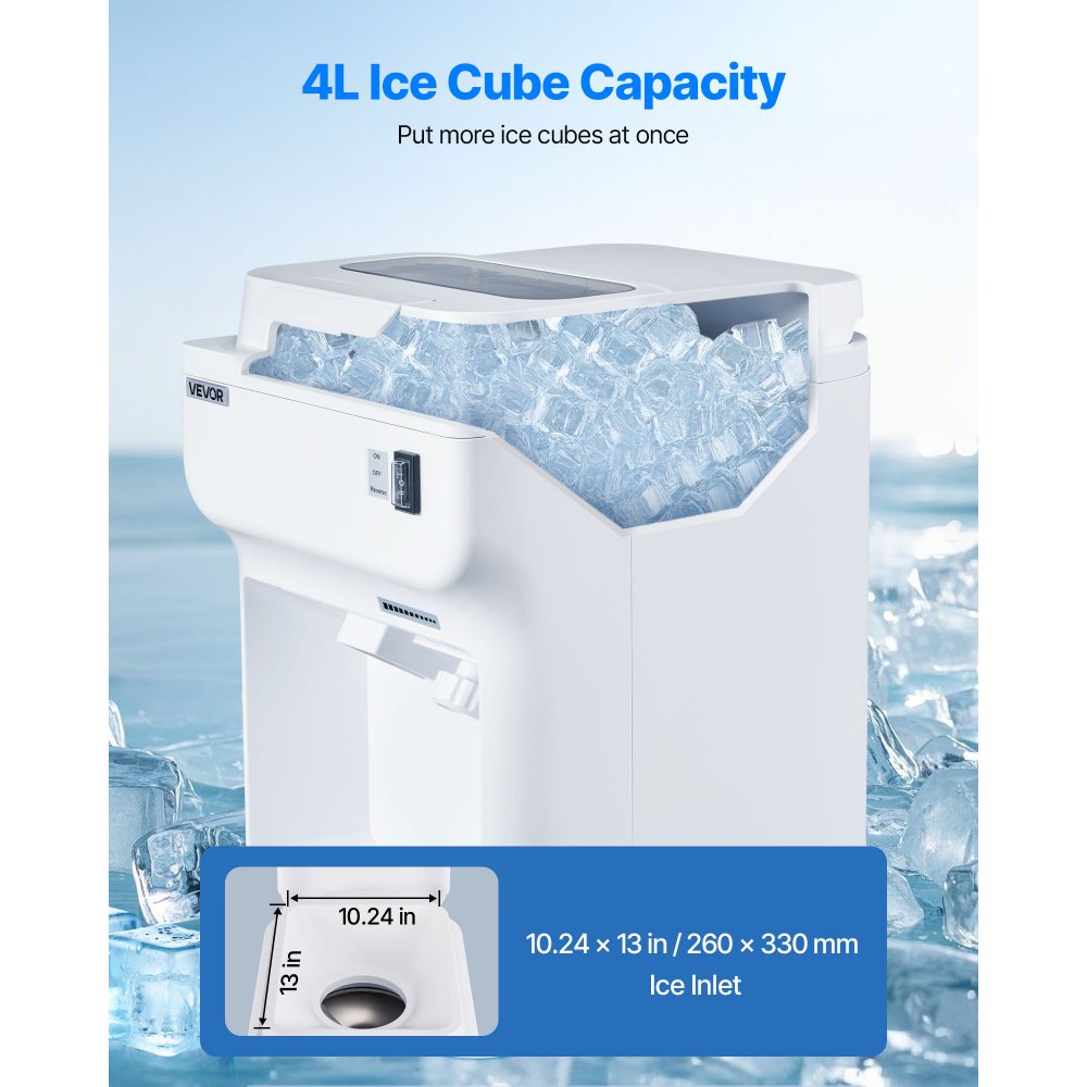 VEVOR Trituradora de Hielo, 220 lb/h, Máquina Eléctrica para Hacer Conos de Nieve con Depósito de Hielo de 4 L, 350 W, 1500 RPM, para Fiestas, Eventos, Bares, Uso Doméstico y Comercial, Blanco