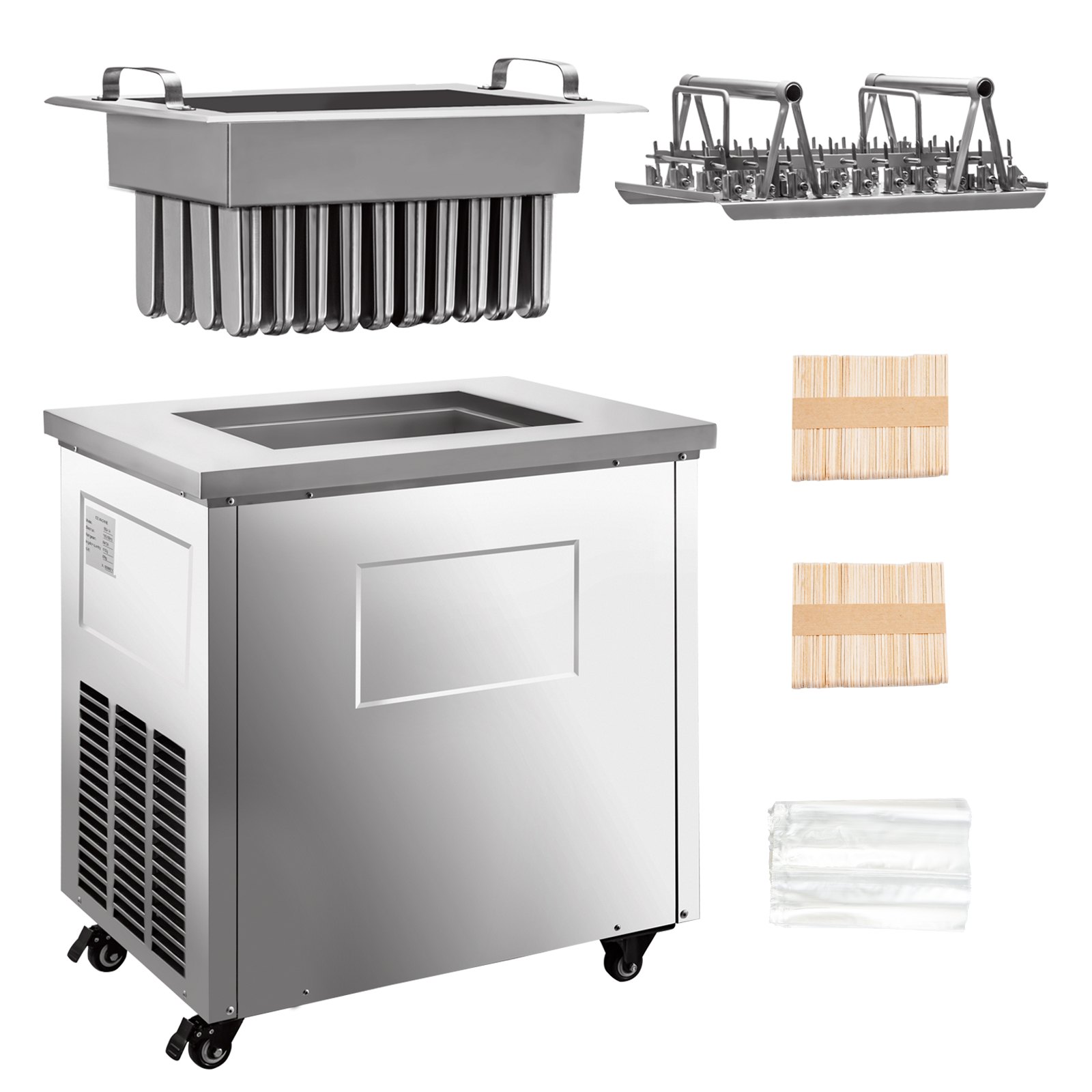 Tuspuzz Máquina de paletas de hielo comercial modelo único juego de máquinas de paletas de hielo comerciales 40 máquinas de fabricación de paletas de hielo de acero inoxidable, con juegos de paletas