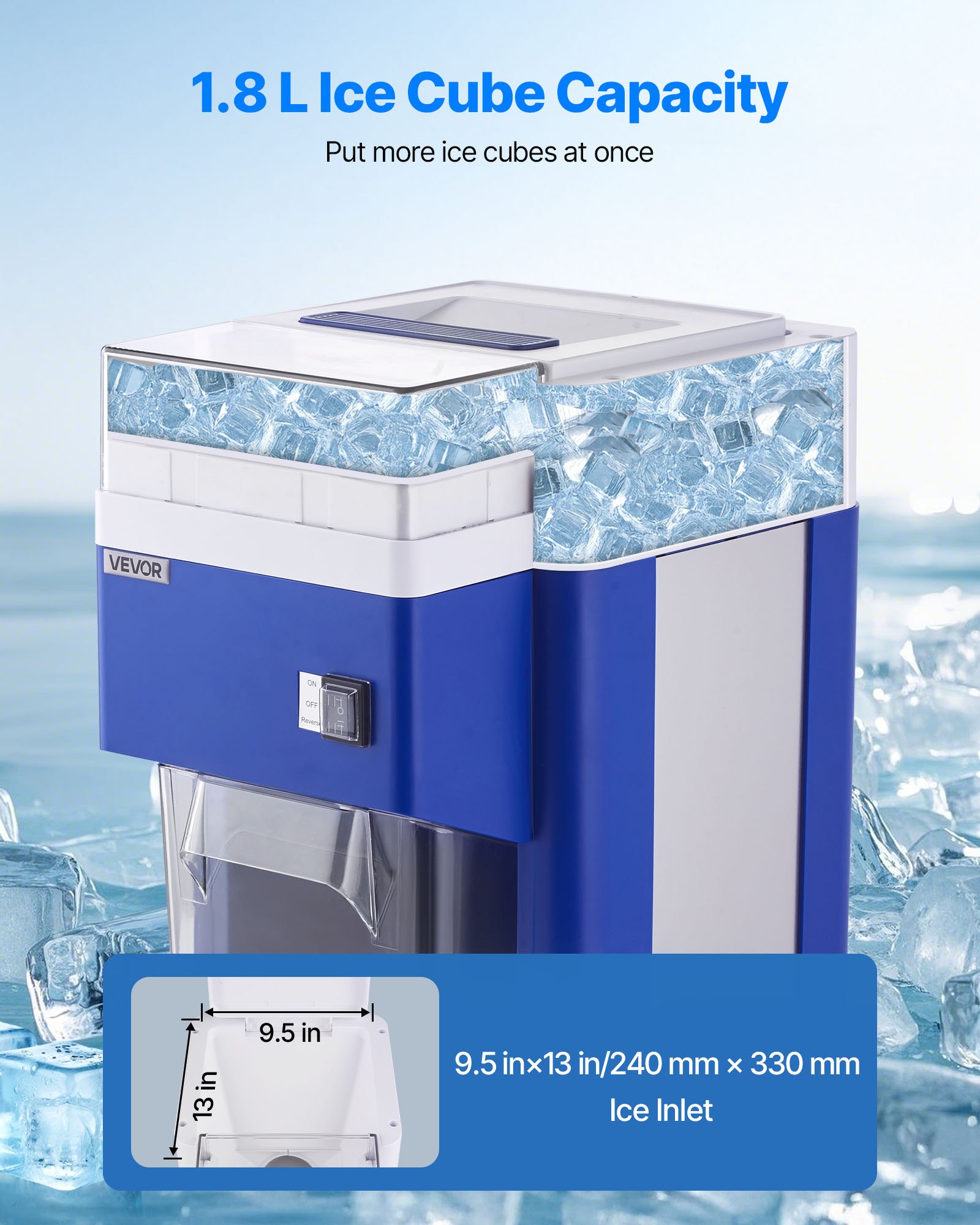 VEVOR - Máquina para raspar hielo comercial, 1.91 qt/1.8 l, eléctrica, grande, para conos de nieve, fina y esponjosa, con motor de 300 W, cuchillas de acero inoxidable, ideal para postres, fiestas, restaurantes, color azul