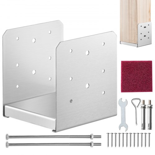 VEVOR 1 Pieza Soportes para Postes de Madera 6"x6" (152x152 mm) Base de Anclaje de Acero Inoxidable para Poste de Madera Tamaño Interno 185x198 mm para Barandilla, Pasamanos, Pabellón, Porche, Terraza