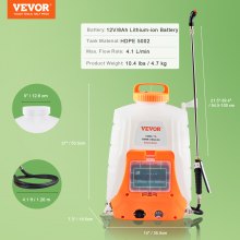 Pulverizador de mochila alimentado por batería VEVOR, tanque de 4 galones, presión ajustable de 0-90 PSI, rociador de mochila con 8 boquillas y 2 varitas, batería de 12 V 8 Ah, tapa de boca ancha para deshierbe, pulverización, limpieza