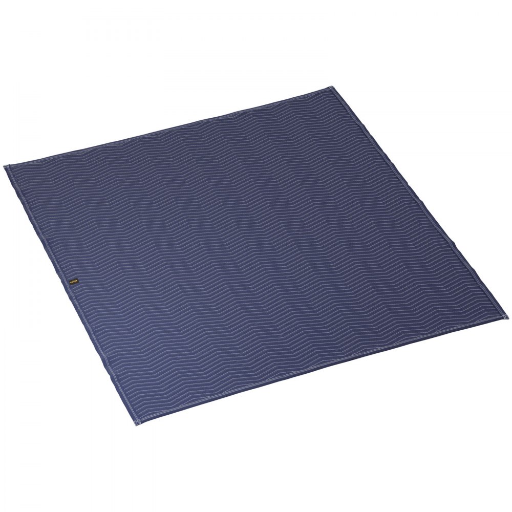Manta de mudanza VEVOR con patrón de costura en zigzag en azul, extendida plana sobre un fondo blanco.