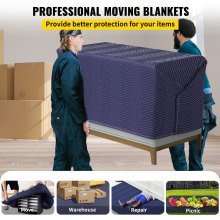 Mantas de mudanza VEVOR, 80" x 72" (peso de 42 lb/dz) - 12 paquetes, manta de embalaje de algodón reciclado y no tejido profesional, almohadillas de mudanza resistentes para proteger muebles, pisos, electrodomésticos, azul