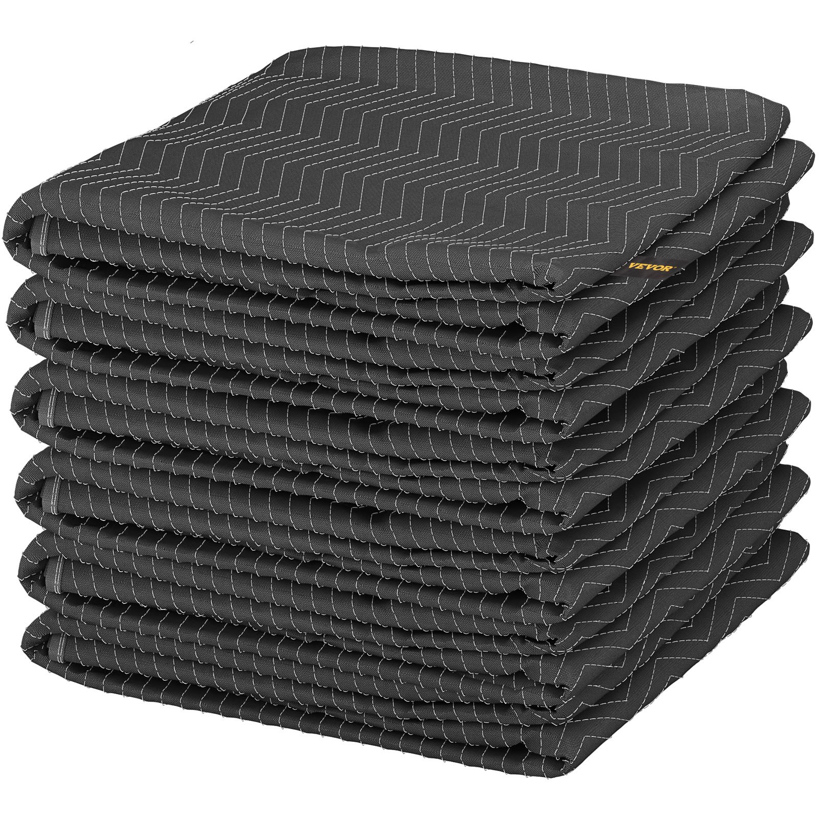 Mantas de mudanza VEVOR, 80" x 72" (peso de 42 lb/dz) - 12 paquetes, manta de embalaje de algodón reciclado y no tejido profesional, almohadillas de mudanza resistentes para proteger muebles, pisos, electrodomésticos, negro