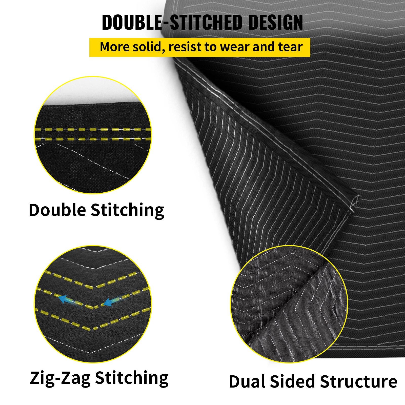 Diseño de doble costura de mantas móviles VEVOR con estructura de doble cara, que muestra una fuerte costura en zigzag.