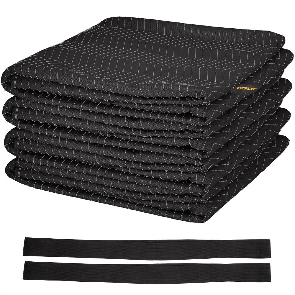 Mantas de mudanza VEVOR, 80" x 72" (peso 30 lb/dz) - Paquete de 4, manta de embalaje profesional de algodón no tejido y reciclado, almohadillas resistentes para proteger muebles, pisos y electrodomésticos, color negro