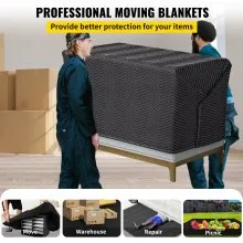 Mantas de mudanza VEVOR, 80" x 72" (peso de 30 lb/dz), 4 paquetes, manta de embalaje de algodón reciclado y no tejido profesional, almohadillas de mudanza resistentes para proteger muebles, pisos, electrodomésticos, color negro