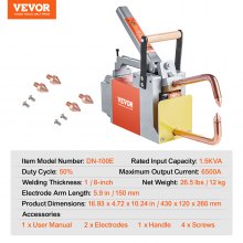 VEVOR Soldador por puntos portátil, máquina soldadora por puntos de 1/8 de pulgada con capacidad de entrada de 1,5 KVA, pistola de punta de soldadura manual, máquina de soldadura por puntos de chapa metálica para chapa de aluminio, acero al carbono