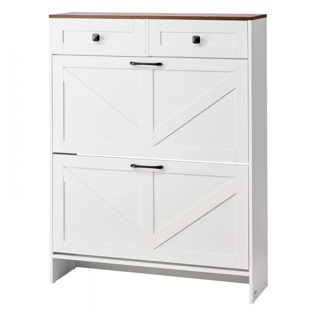 VEVOR Zapatero con 2 Puertas, Antivuelco y Cajones, Ahorra Espacio, Estilo Rústico, Organizador de Zapatos Independiente para Entrada, Pasillo, Salón, Porche, 800 x 240 x 1050 mm, Blanco y Nogal