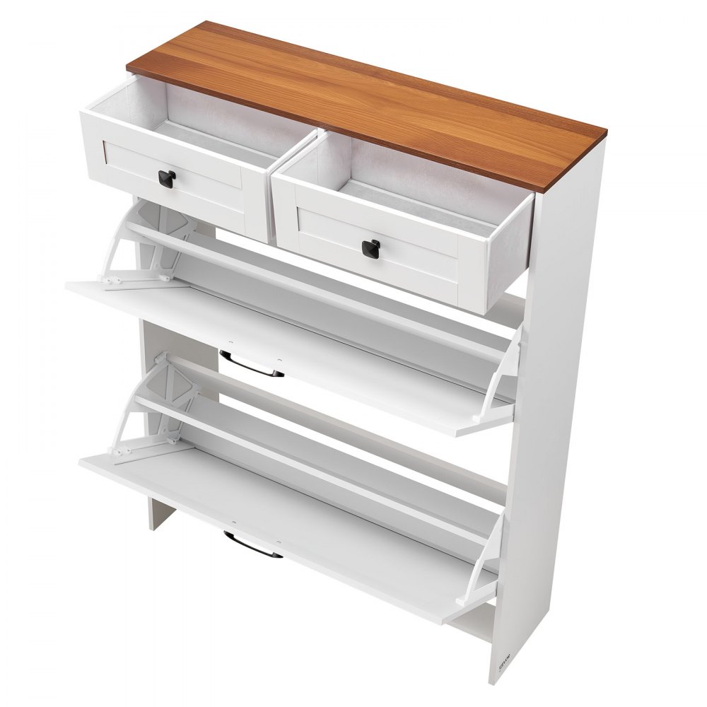 VEVOR Zapatero con 2 Puertas, Antivuelco y Cajones, Ahorra Espacio, Estilo Rústico, Organizador de Zapatos Independiente para Entrada, Pasillo, Salón, Porche, 800 x 240 x 1050 mm, Blanco y Nogal
