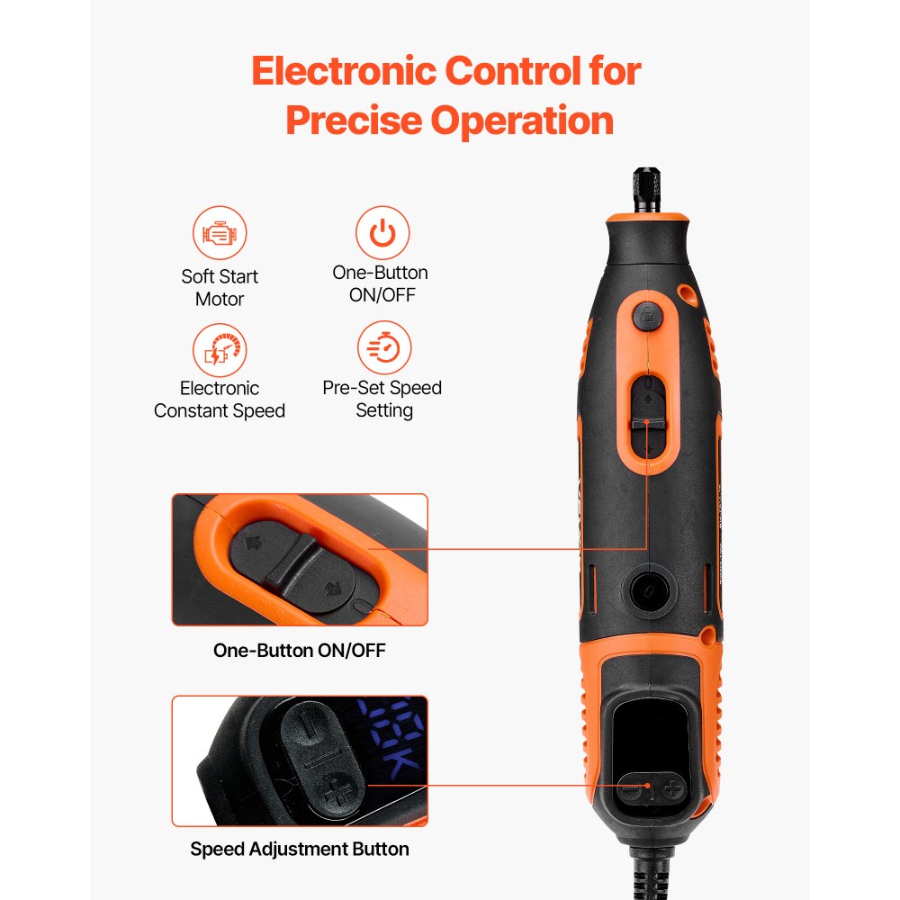 Kit de herramientas rotativas VEVOR de 51 piezas, miniherramienta rotativa eléctrica de 200 W con cable, 8000-40000 RPM, multiusos, con mandril universal para grabar, lijar, amolar, pulir, cortar y hacer manualidades.