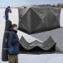VEVOR Portable Ice Shelter, 6-8 Person Pop-Up Ice Fishing Tent, 70 Square Feet Fishable Area, Ice Shanty for Winter Fishing, Waterproof Oxford Ice Cube with Anchors/Ropes/Carrying Bag, 142"x71" Black