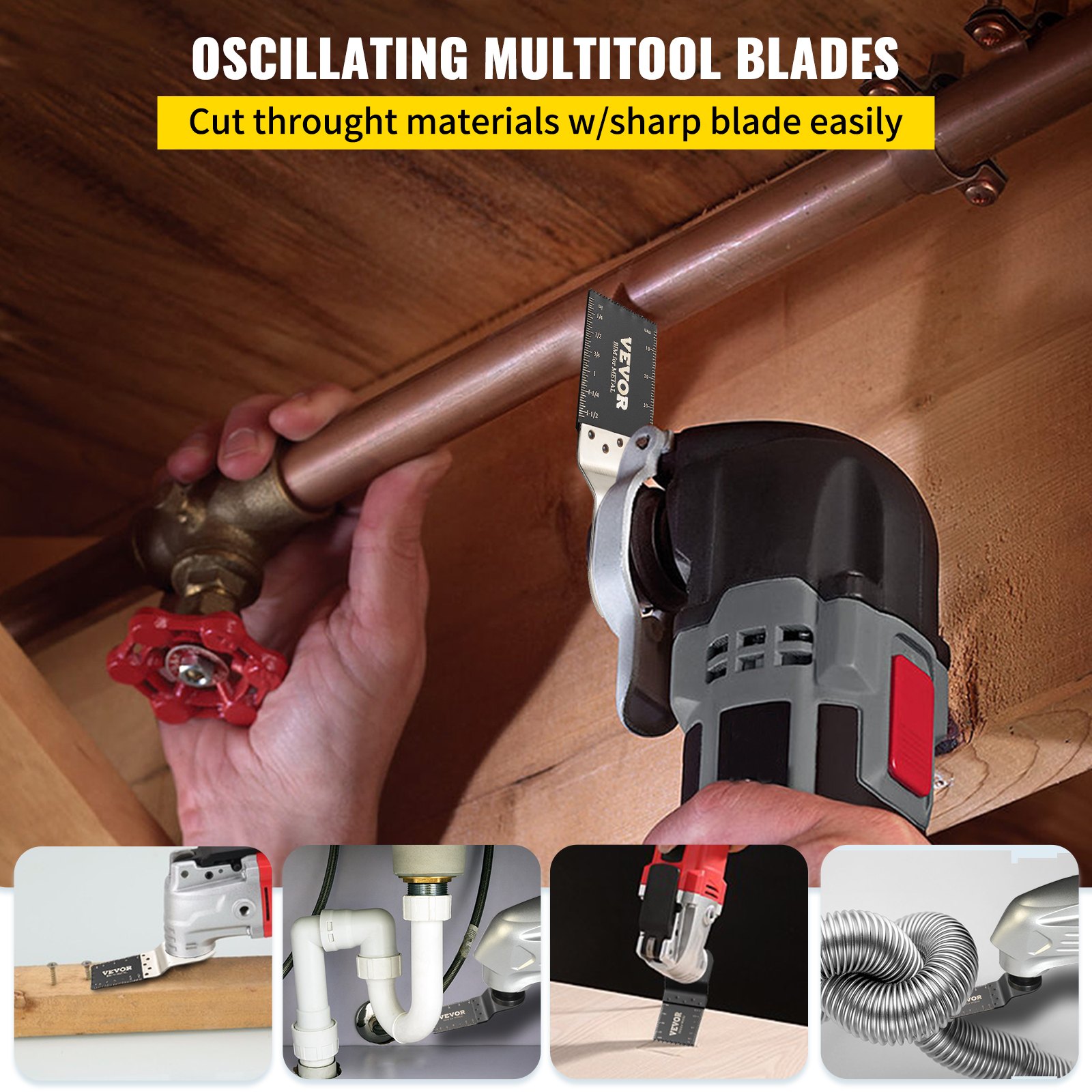 Hojas de sierra oscilantes VEVOR que cortan tubos de cobre, madera, PVC y metal con facilidad.