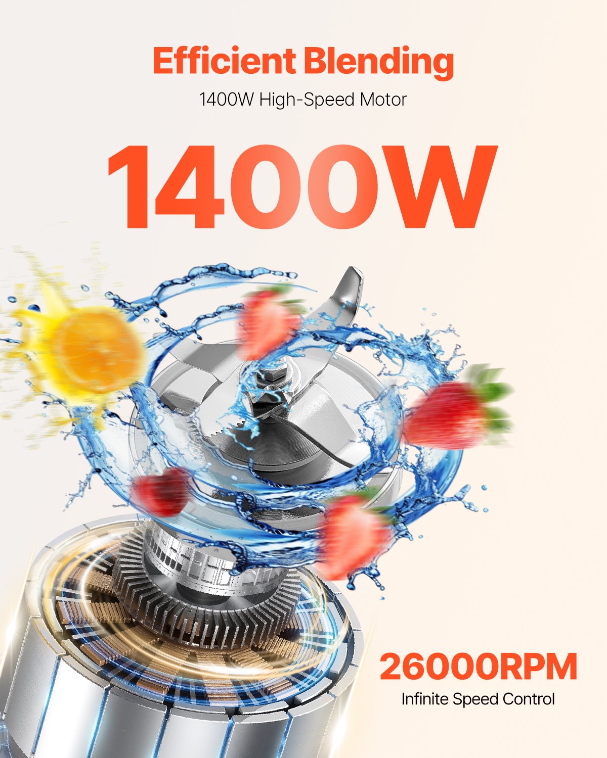 Licuadora VEVOR para batidos, 1400 W, 1,7 l, potente motor, multifuncional, ideal para cocina.