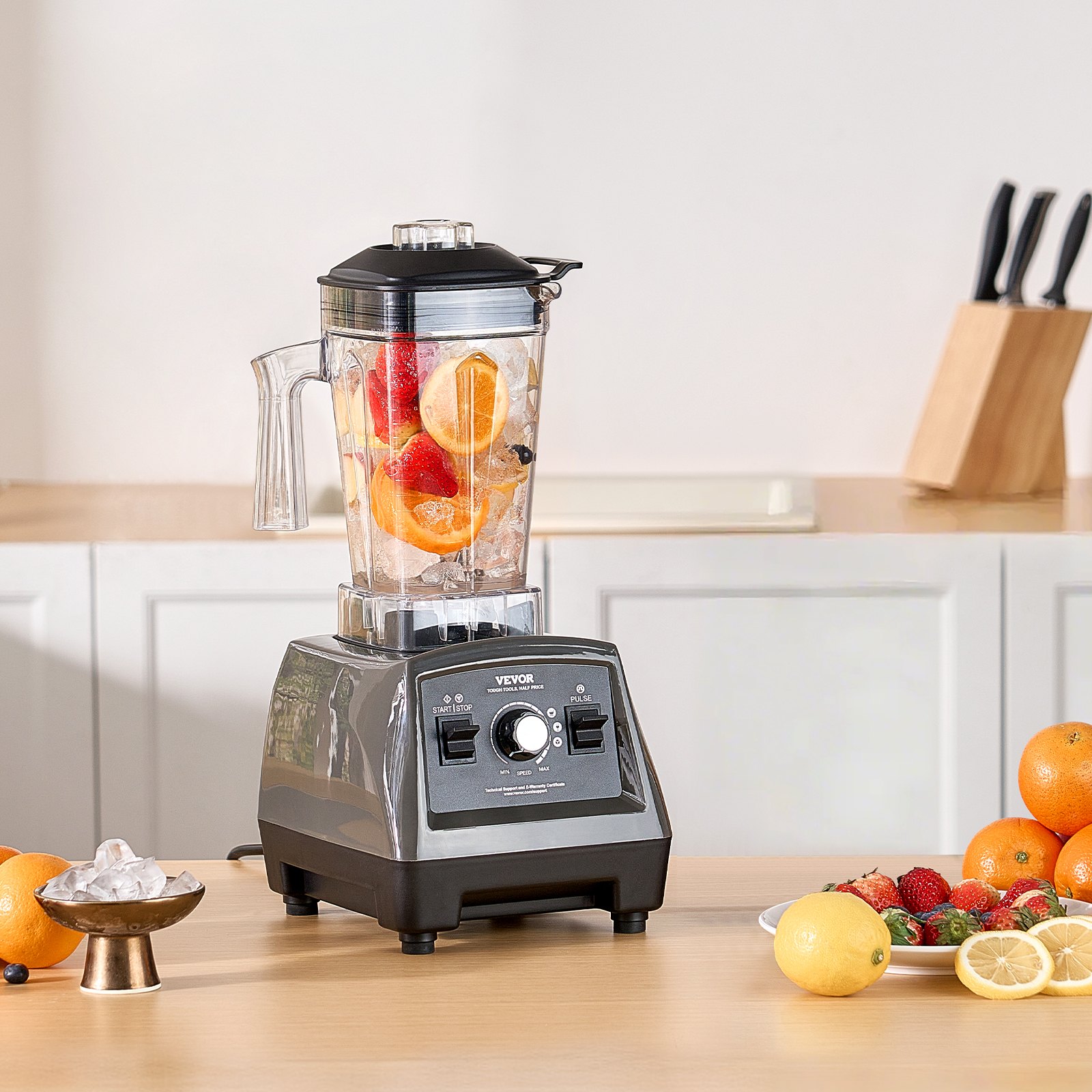 Licuadora VEVOR para batidos, 1400 W, 1,7 l, potente motor, multifuncional, ideal para cocina.