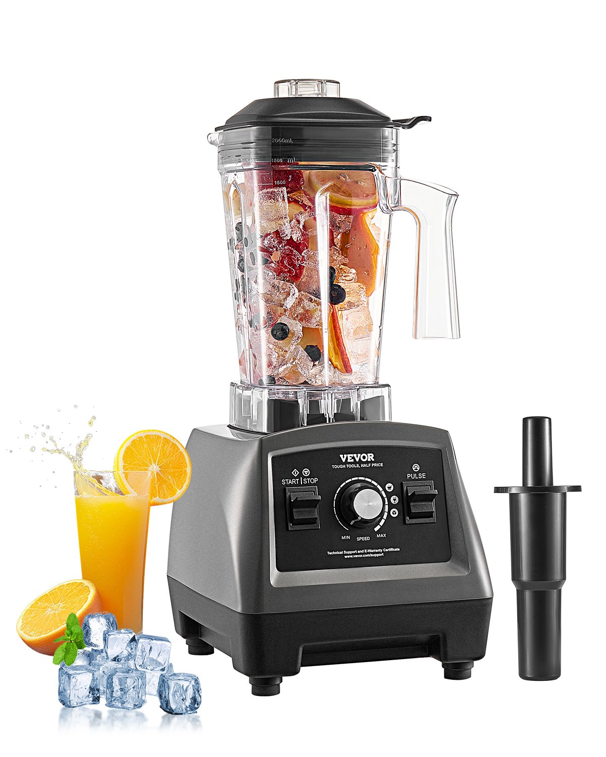 Licuadora VEVOR para batidos, 1400 W, 1,7 l, potente motor, multifuncional, ideal para cocina.