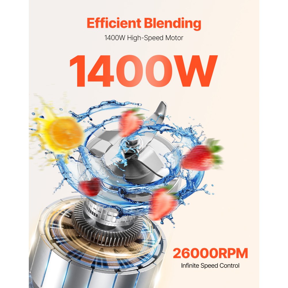 Licuadora VEVOR para batidos, 1400 W, 177 g, potente motor, multifuncional, con 2 tazas para batidos, zumos y zumos. Ideal para la cocina.