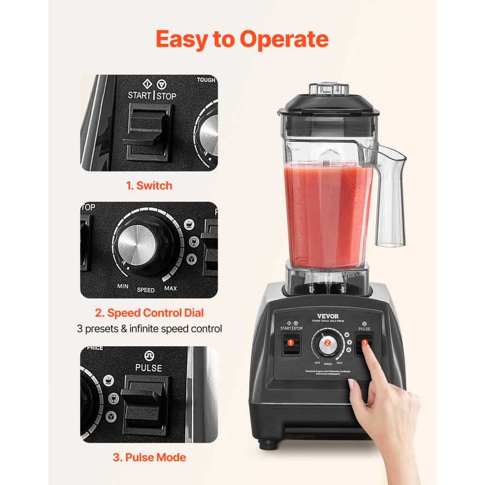 Licuadora VEVOR para batidos, 1400 W, 177 g, potente motor, multifuncional, con 2 tazas para batidos, zumos y zumos. Ideal para la cocina.