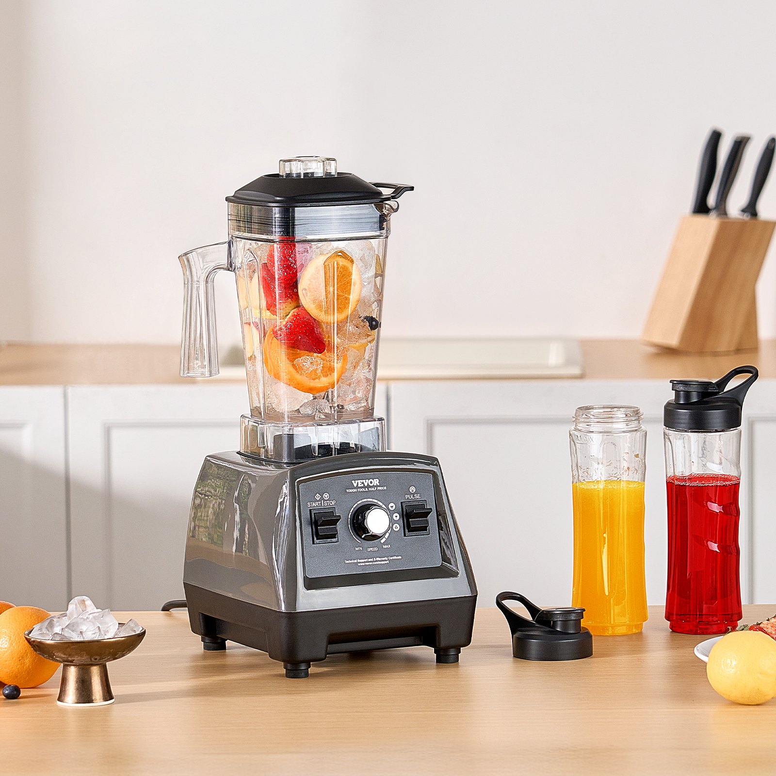 Licuadora VEVOR para batidos, 1400 W, 177 g, potente motor, multifuncional, con 2 tazas para batidos, zumos y zumos. Ideal para la cocina.
