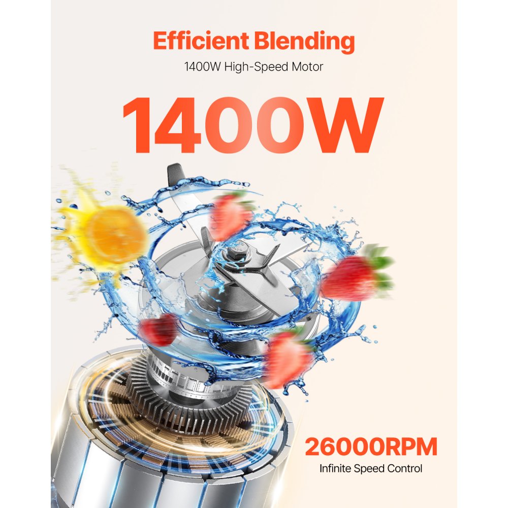 VEVOR Blender for Smoothies, 68 oz 1400W, Professional Blender with Powerful Motor, Multi-Functional Food Processing Blender with Grinder Container for Smoothie/Milkshake/Juice, Fits for Kitchen