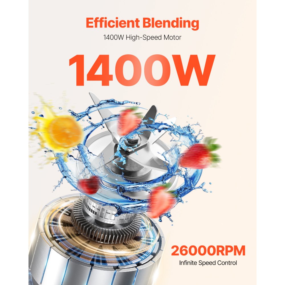 Licuadora VEVOR para batidos, 85 oz, 1400 W, licuadora profesional con motor potente, licuadora multifuncional para procesar alimentos con 2 tazas para batidos, leche y jugos, apta para la cocina.