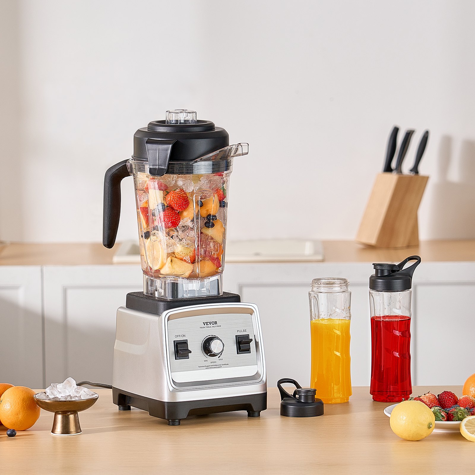 Licuadora VEVOR para batidos, 85 oz, 1400 W, licuadora profesional con motor potente, licuadora multifuncional para procesar alimentos con 2 tazas para batidos, leche y jugos, apta para la cocina.