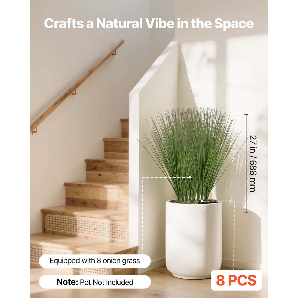 VEVOR - Césped artificial de 68 cm, color cebolla, arbustos de vegetación artificial, PVC premium para decoración de interiores, exteriores, casas, jardines, oficinas, inauguración de la casa, paquete de 8, color verde