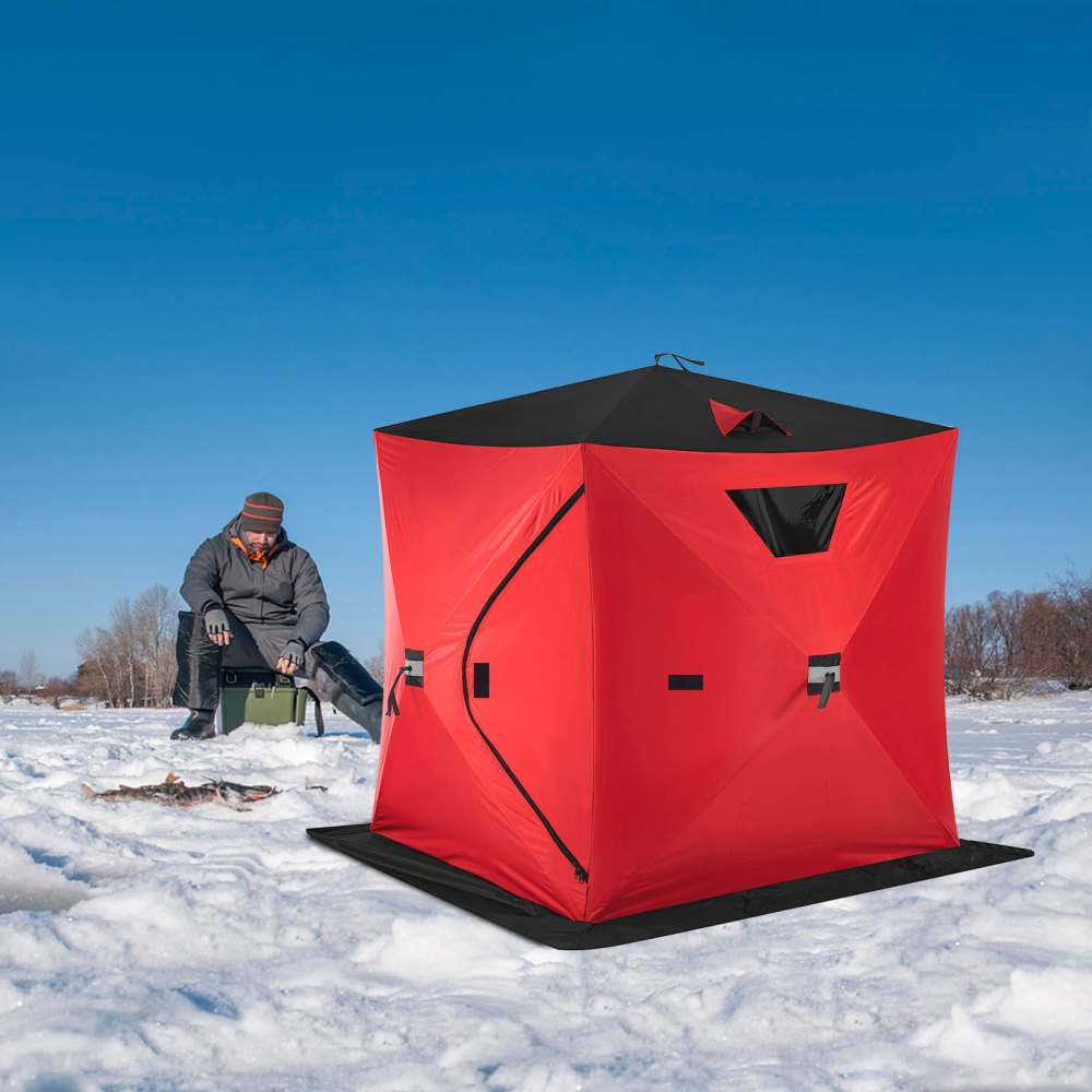 Tienda de campaña para pesca en hielo VEVOR para 2 o 3 personas, tela Oxford 300D, portátil, con diseño desplegable, resistente al agua y al viento, ideal para pesca al aire libre, color rojo