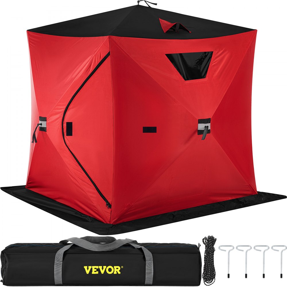 Tienda de campaña para pesca en hielo VEVOR para 2 o 3 personas, tela Oxford 300D, portátil, con diseño desplegable, resistente al agua y al viento, ideal para pesca al aire libre, color rojo
