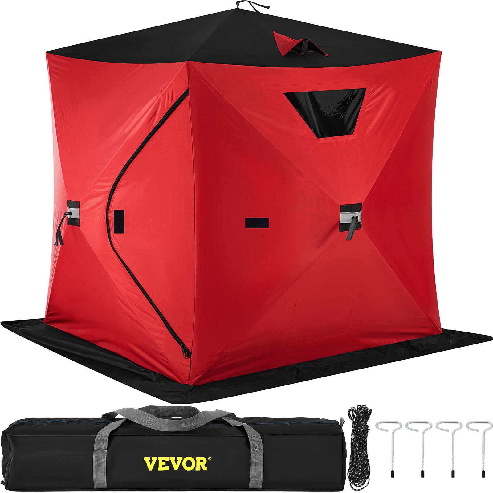 Tienda de campaña para pesca en hielo VEVOR para 2 o 3 personas, tela Oxford 300D, portátil, con diseño desplegable, resistente al agua y al viento, ideal para pesca al aire libre, color rojo