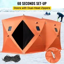 VEVOR Refugio de Pesca en Hielo para 8 Personas, Tienda de Pesca en Hielo con Aislamiento portátil Pop-Up, Tela Oxford Impermeable Naranja