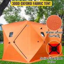 VEVOR Refugio de Pesca en Hielo para 8 Personas, Tienda de Pesca en Hielo con Aislamiento portátil Pop-Up, Tela Oxford Impermeable Naranja