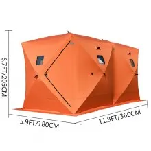 VEVOR Refugio de Pesca en Hielo para 8 Personas, Tienda de Pesca en Hielo con Aislamiento portátil Pop-Up, Tela Oxford Impermeable Naranja