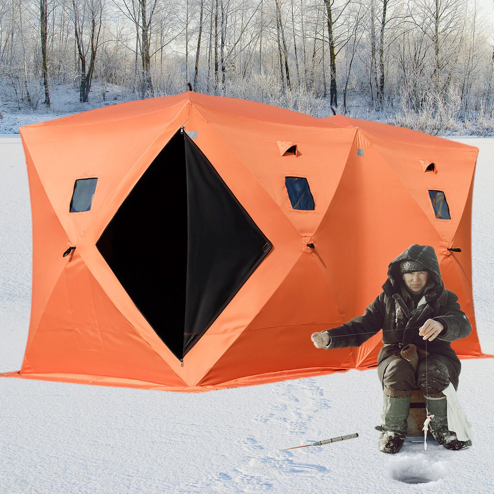 VEVOR - Tienda de campaña para pesca en hielo para 8 personas, tela Oxford 300D, portátil, con diseño desplegable, resistente al agua y al viento, color naranja