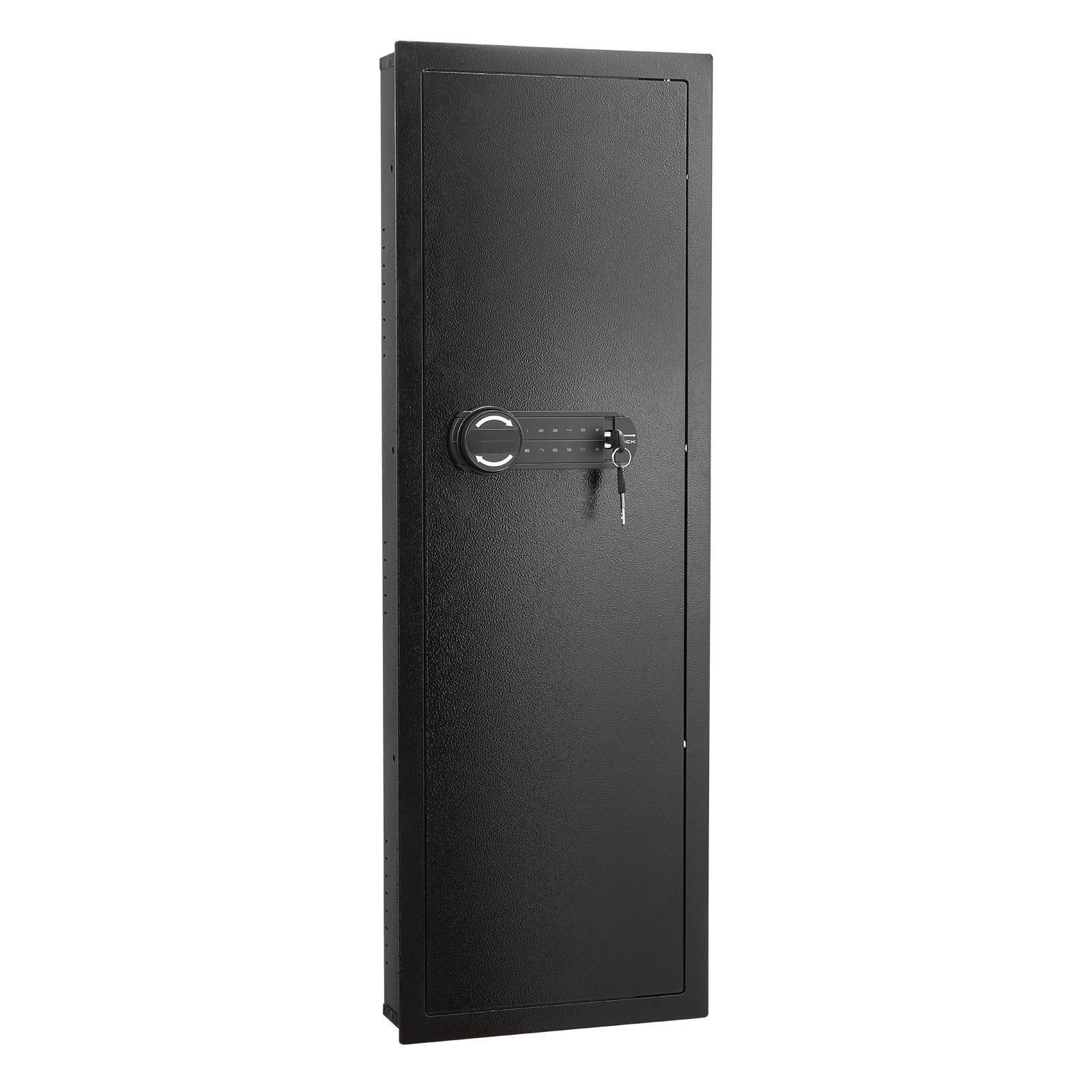 Caja fuerte de pared VEVOR, caja fuerte oculta de 4 niveles para armas con contraseña y llave, de acero laminado en frío Q235 con iluminación LED, 3 estantes ajustables y llaveros para dinero, joyas y pasaporte, color negro.