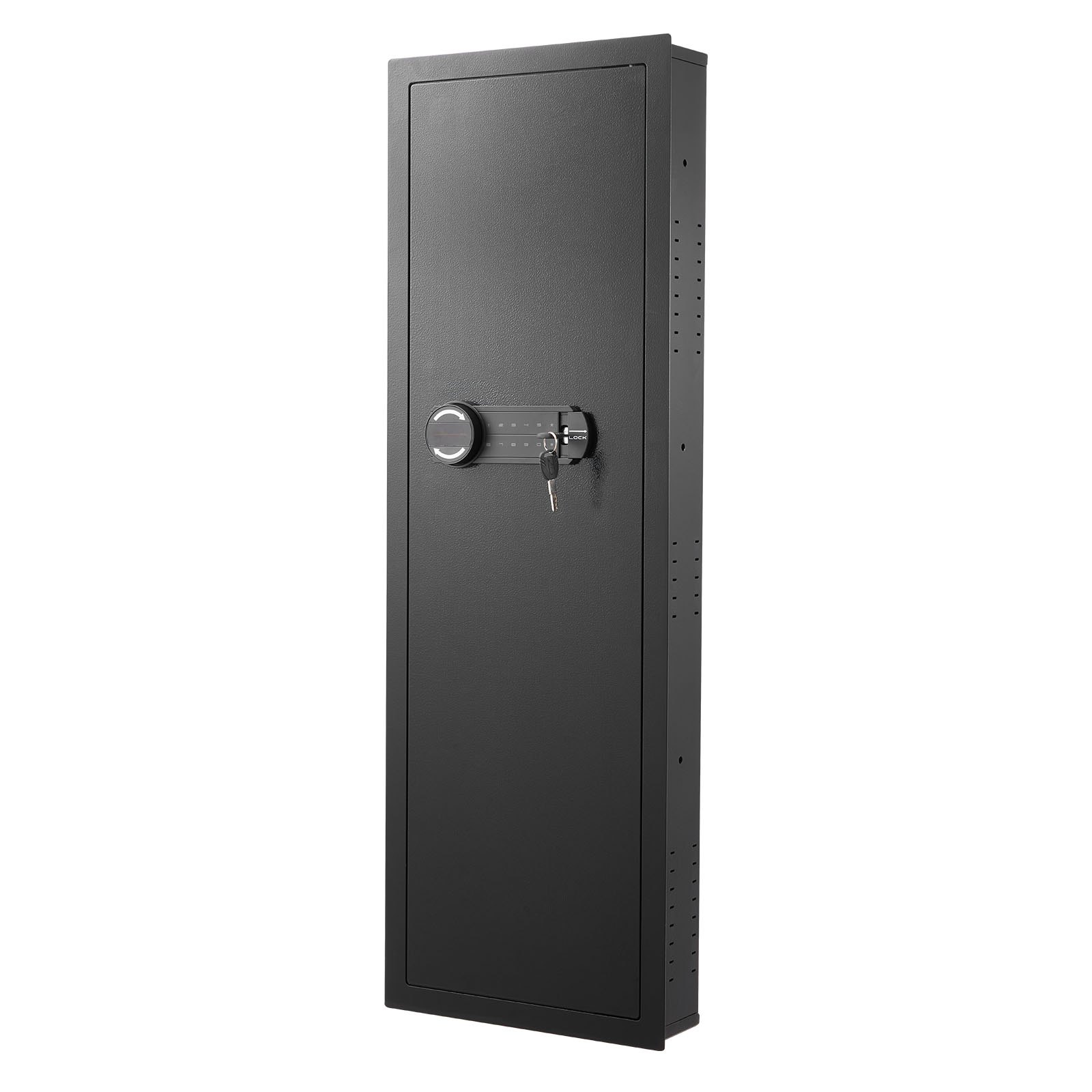 Caja fuerte de pared VEVOR, caja fuerte oculta de 4 niveles para armas con contraseña y llave, de acero laminado en frío Q235 con iluminación LED, 3 estantes ajustables y llaveros para dinero, joyas y pasaporte, color negro.