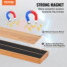 VEVOR Soporte magnético para cuchillos con imán fuerte mejorado, organizador de tiras de cuchillos sin perforación de 10 pulgadas para pared, almacenamiento multifuncional, estante para cuchillos de madera de acacia, barra para cuchillos de cocina, utensilios, herramientas