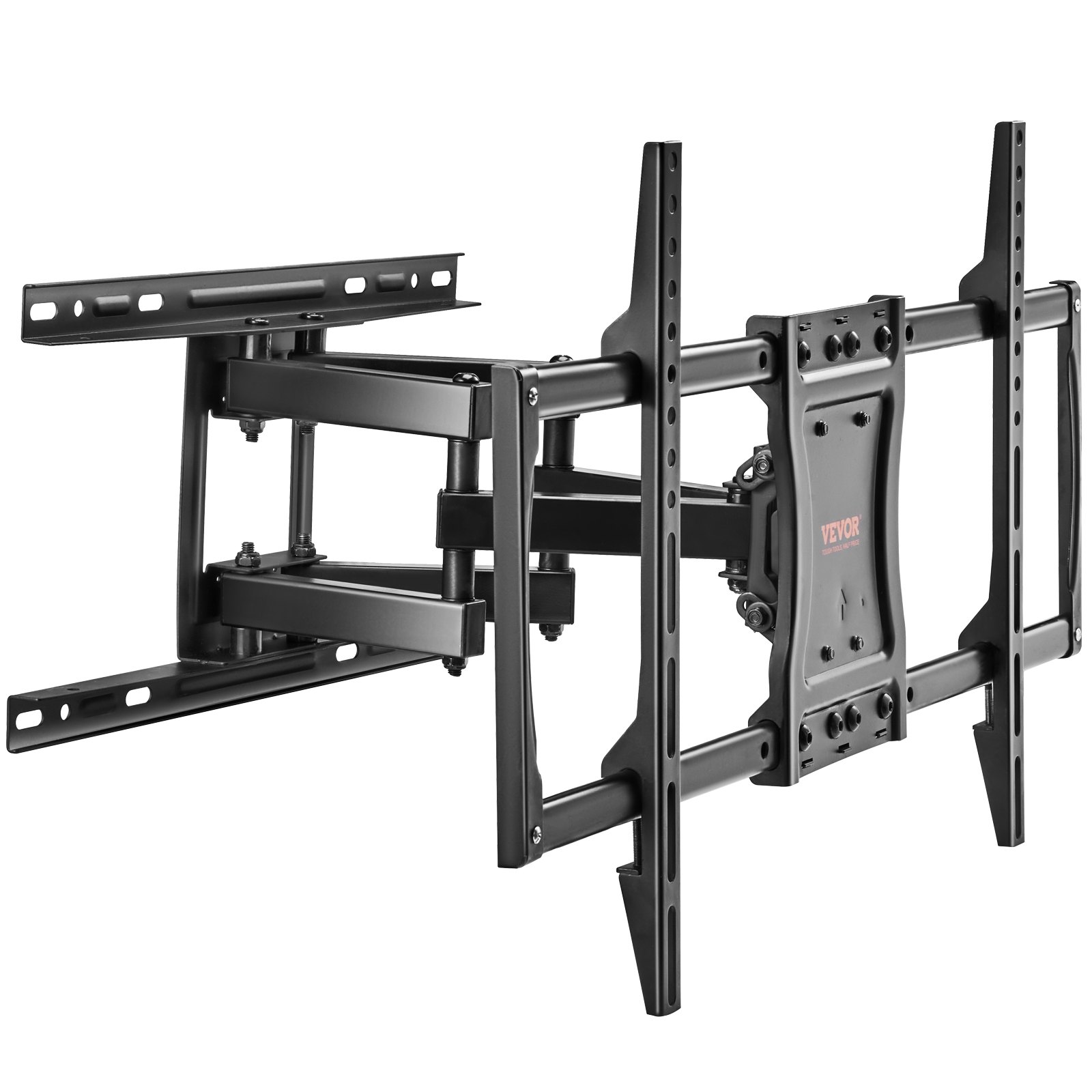 Soporte de TV de movimiento completo VEVOR con brazos ajustables y marco de metal negro resistente.