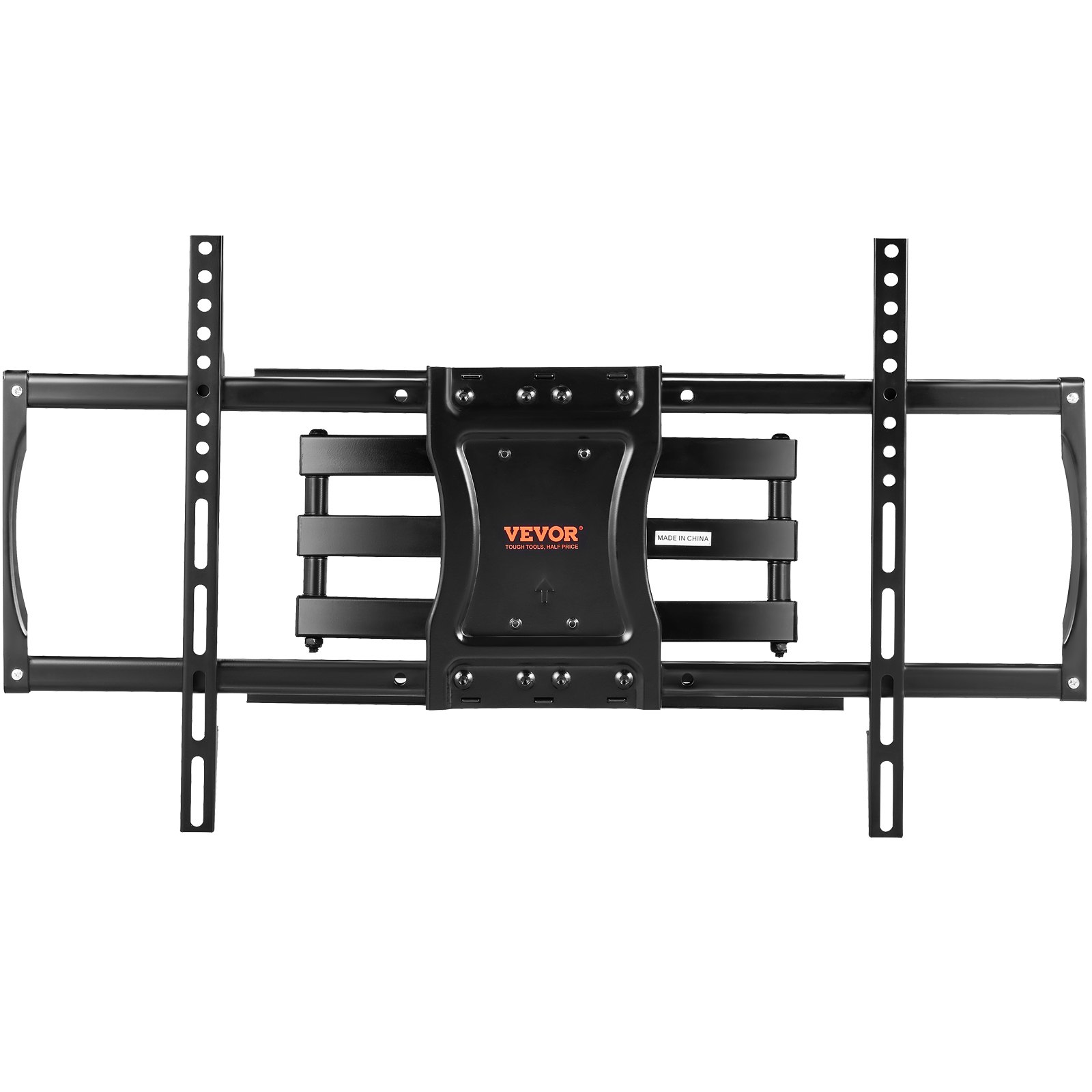 Soporte de TV de movimiento completo VEVOR con brazos ajustables y marco negro resistente.