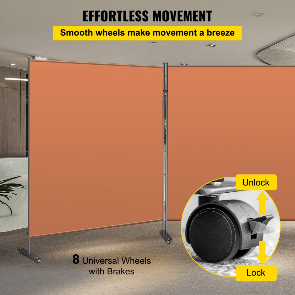 VEVOR Biombo Divisor 3 Paneles de Pie Naranja Separador de Ambientes Plegable de 360 Grados 150x180 cm de Tela Impermeable Biombos Separadores de Privacidad con 8 Ruedas para Hogar, Oficina, Salón