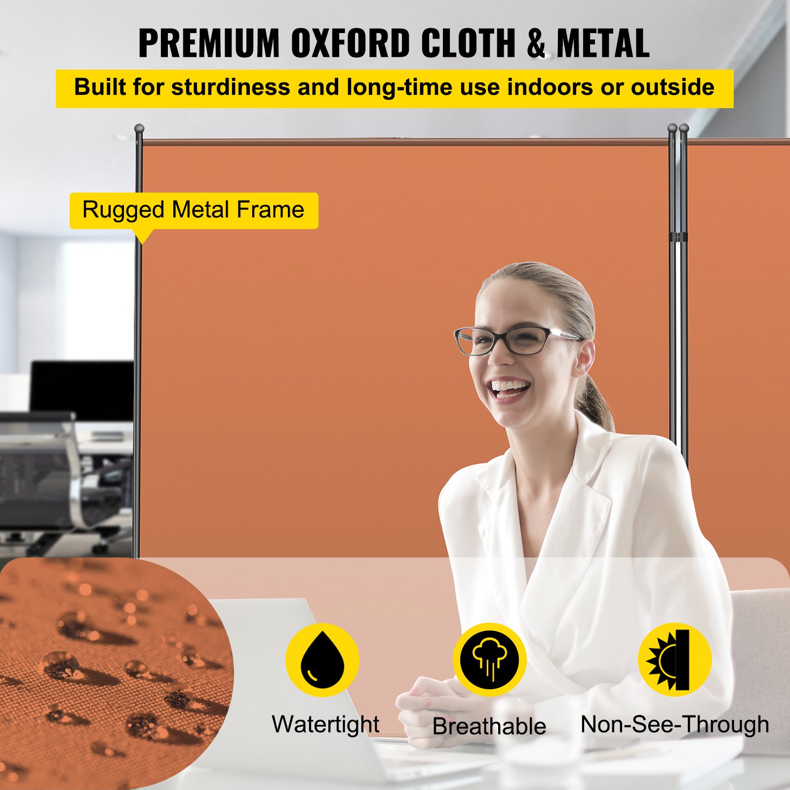 VEVOR Biombo Divisor 3 Paneles de Pie Naranja Separador de Ambientes Plegable de 360 Grados 150x180 cm de Tela Impermeable Biombos Separadores de Privacidad con 8 Ruedas para Hogar, Oficina, Salón