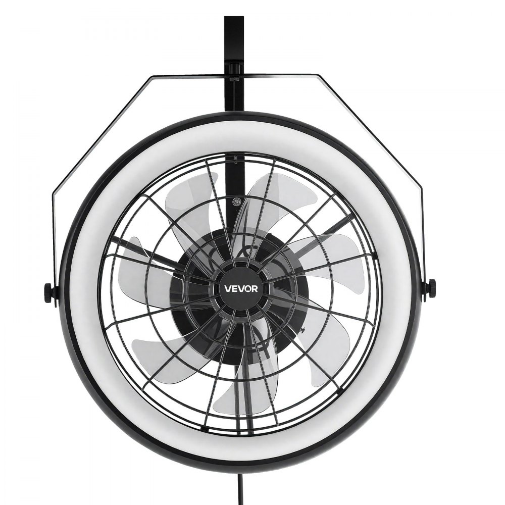 Ventilador de pared VEVOR con luces, 22 pulgadas, con control remoto, 6 velocidades, reversible, iluminación regulable de 3 colores, temporizador, inclinación ajustable de 360° para taller, patio y hogar.